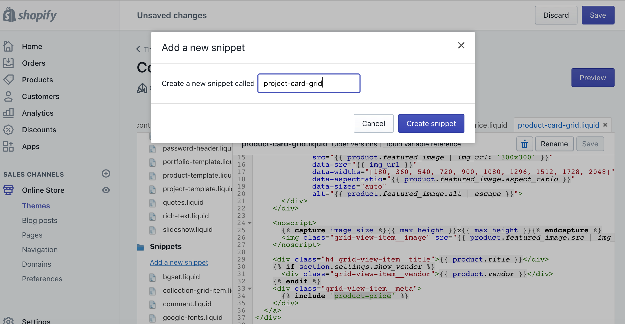 Create project card grid screenshot