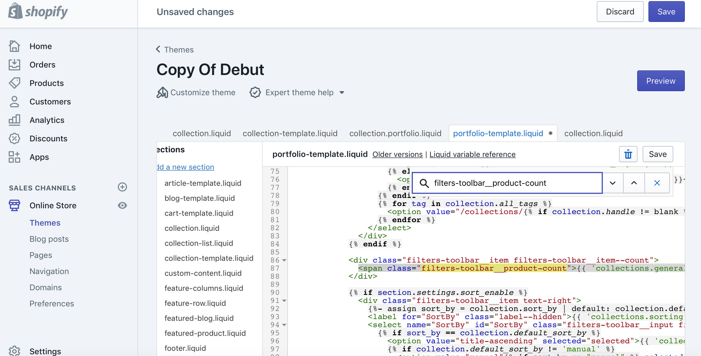 Find products count in code screenshot